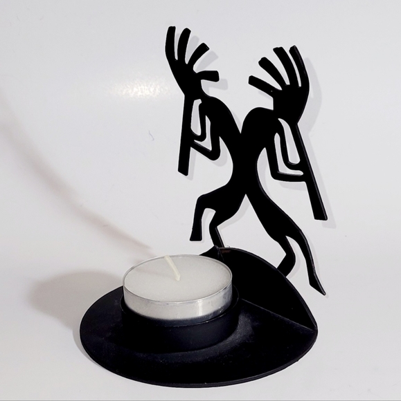 Kokopelli Tea Light Candle Holder, Southwest Flute Player Figure - Picture 2 of 3